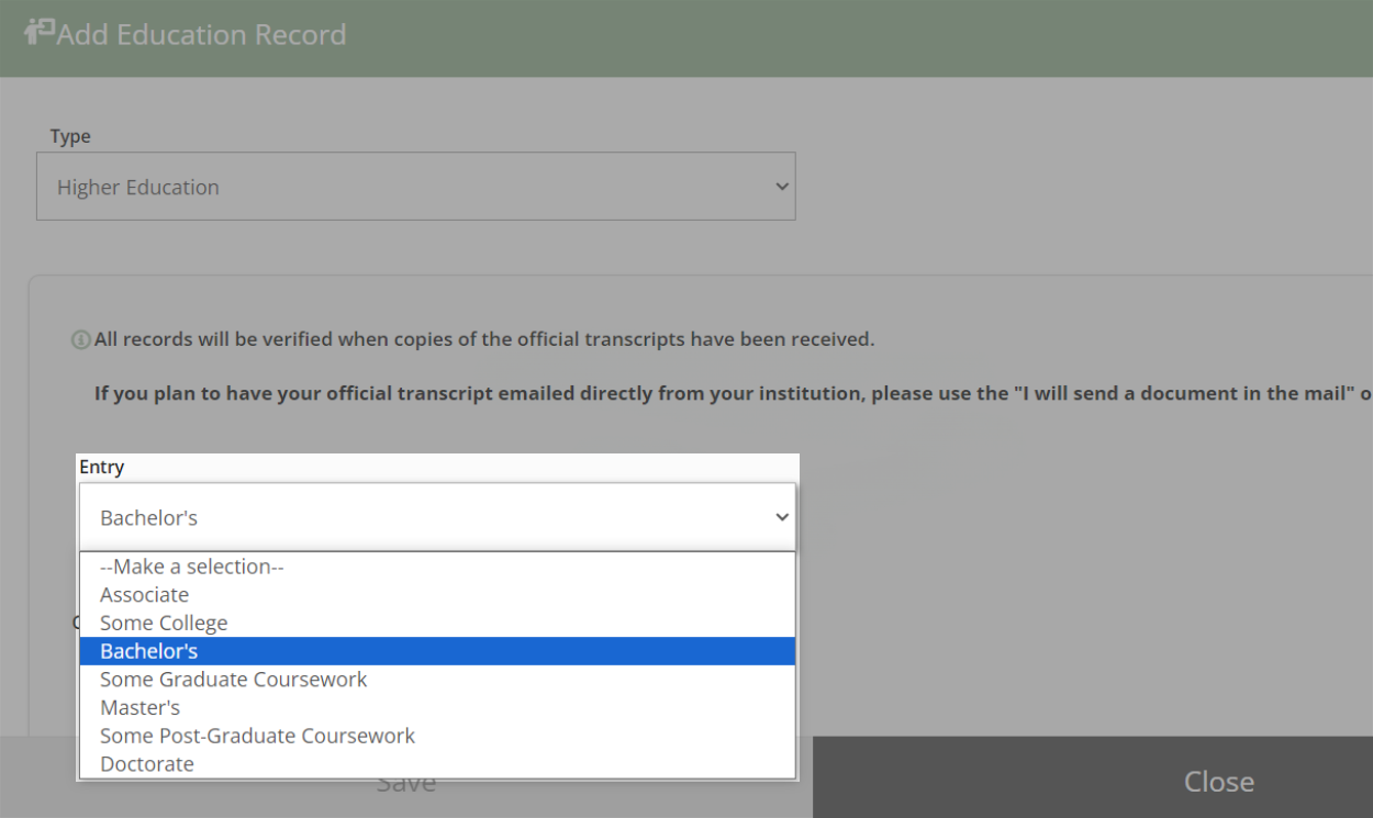 Uploading to the Education History Section Help Center